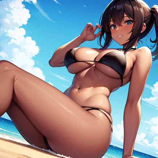 Slutty black girls at the beach, playing with eachother