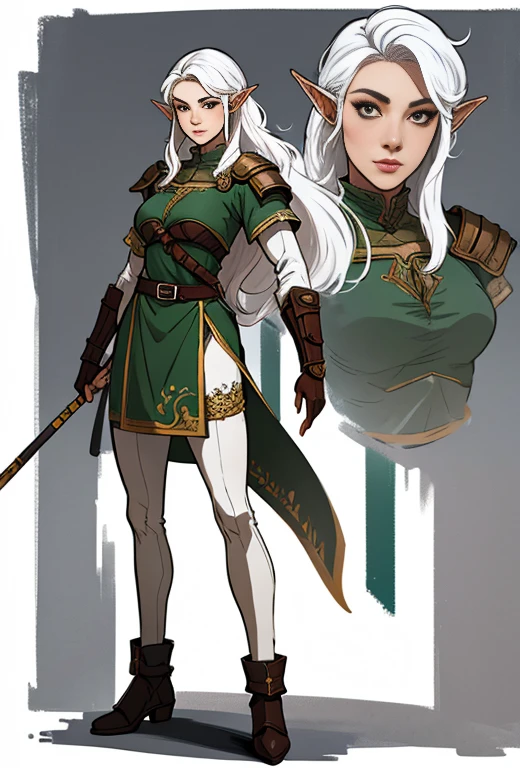 no background, background clean, standing character full body, elf female ranger, pretty face, charming face, long white hair, armor full plate, perfect slim body