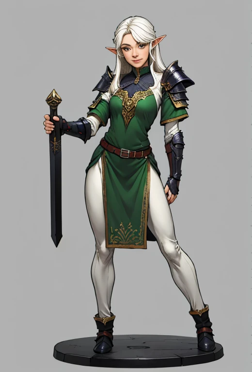 no background, background clean, standing character full body, elf female, pretty face, charming face, long white hair, armor full plate, perfect slim body