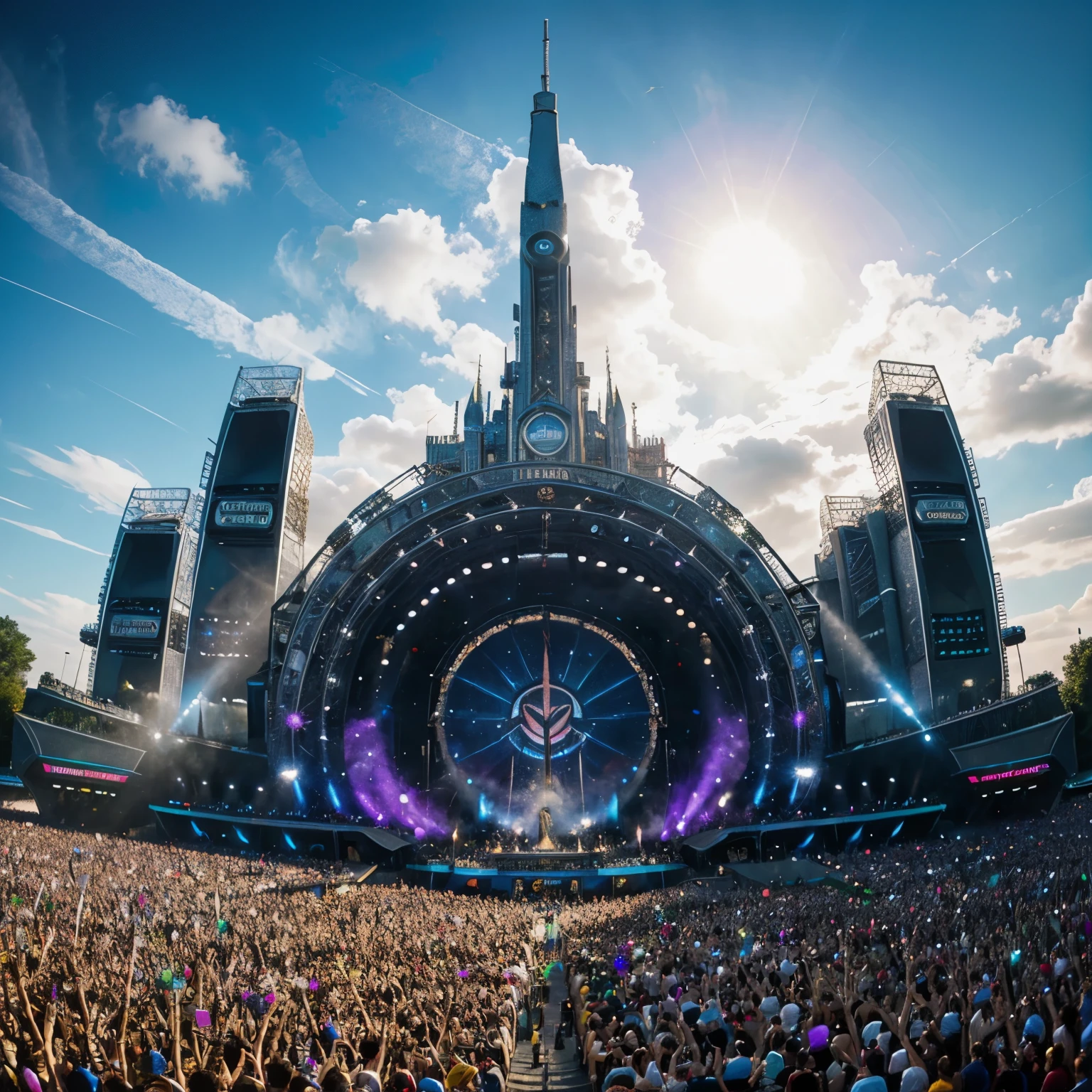 Tomorrowland music festival, daytime music festival, album cover, ultra-realistic, 48k