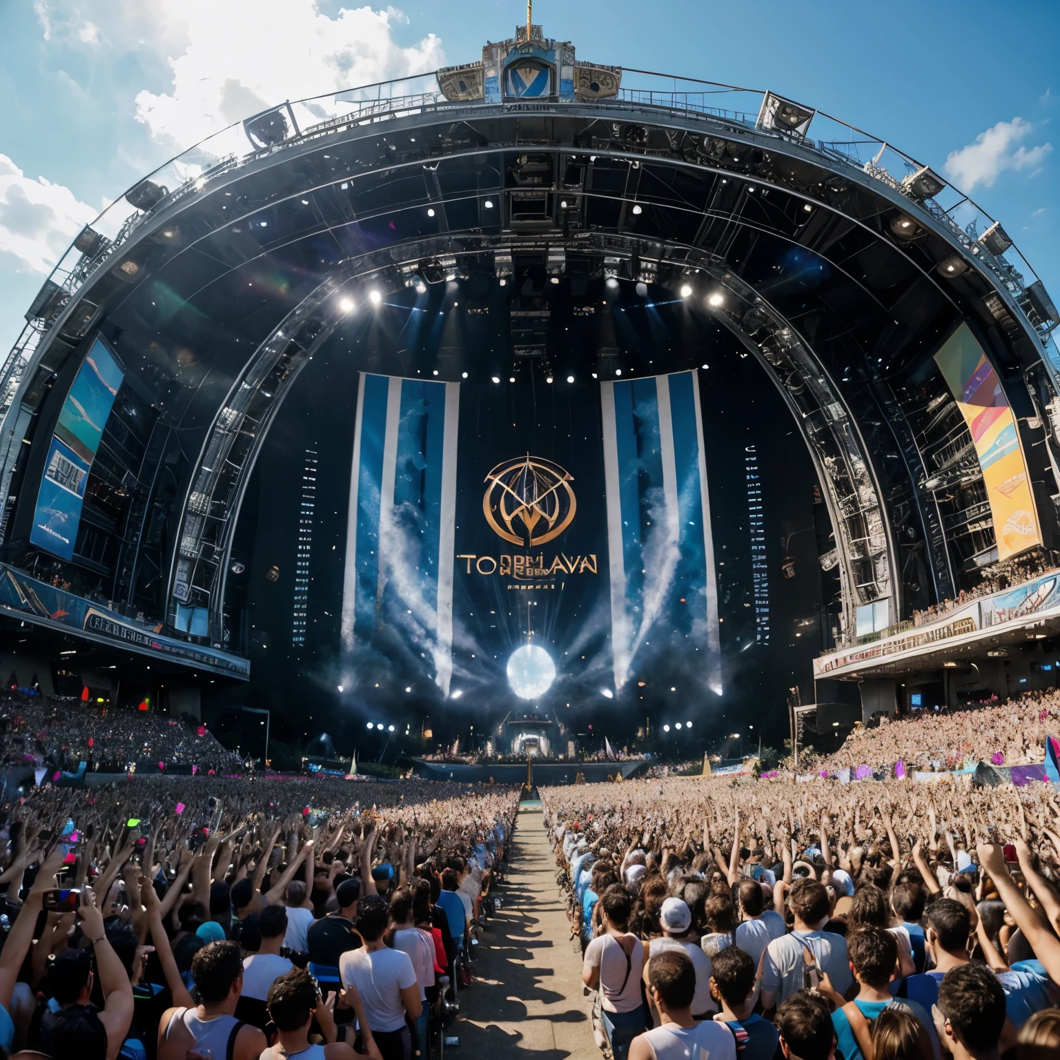 Tomorrowland music festival, daytime music festival, album cover, ultra-realistic, 48k