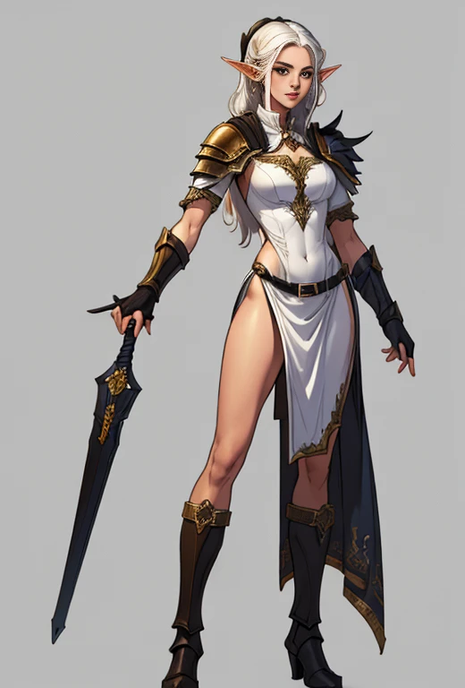 no background, background clean, standing character full body, elf woman, pretty face, charming face, long white hair, armor ranger, perfect slim body