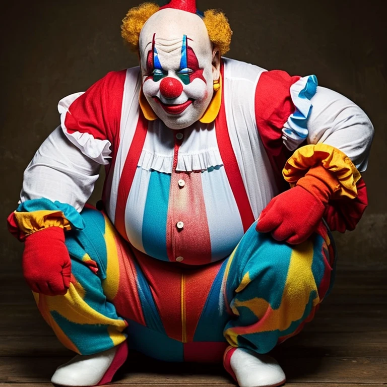 The clown man got so fat that he couldn&#39;t stand up anymore, and his body became round.