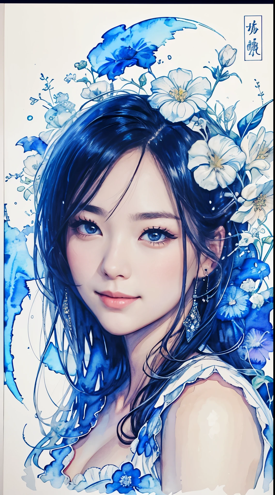 nsfw,8K,masterpiece,highest quality,dynamic pose,beautiful woman with long hair,smile:1.6, educated woman, beautiful japanese woman, Gorgeous Japan Girl,cute actress, Cute girl - well-groomed face, Female actress,slim,sexy,watercolor paitingium\)