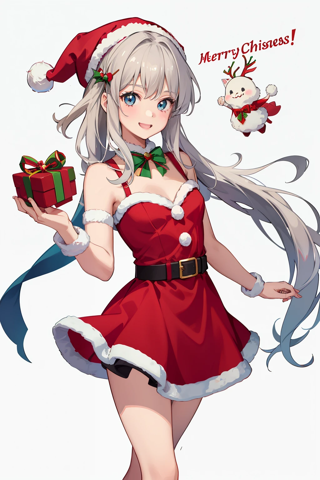 1girl in、A smile、Joyful Christmas、santa claus、cute little、santa clausのコスチューム、