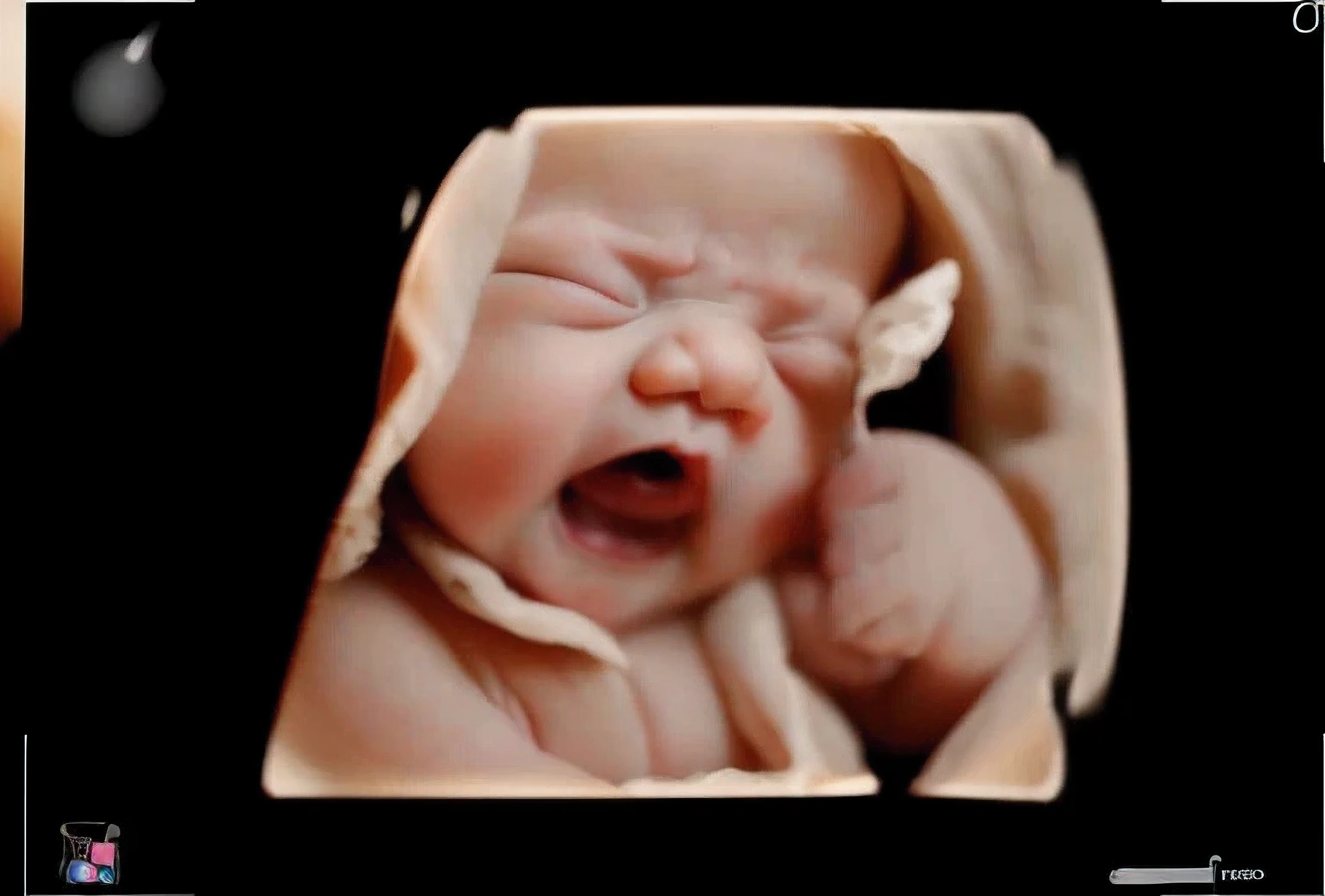 portrait, yawning baby, fetus, inside womb, rosy face, hd, realistic, cute, baby girl, 8k, uhd, high quality, sharp focus, the composition beautiful rich and bright
