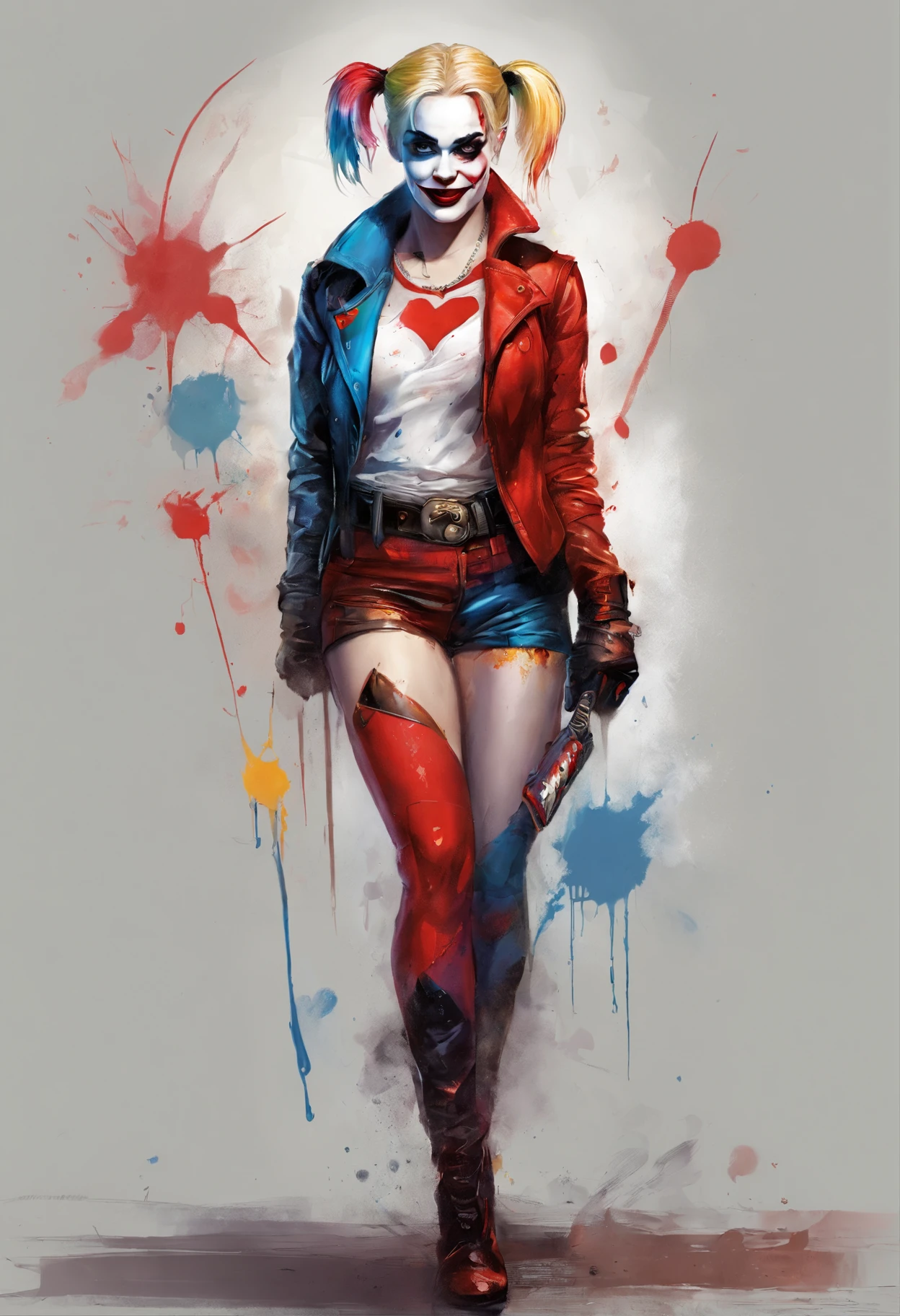 Harley Quinn, full body, full colour illustration, J Scott Campbell style