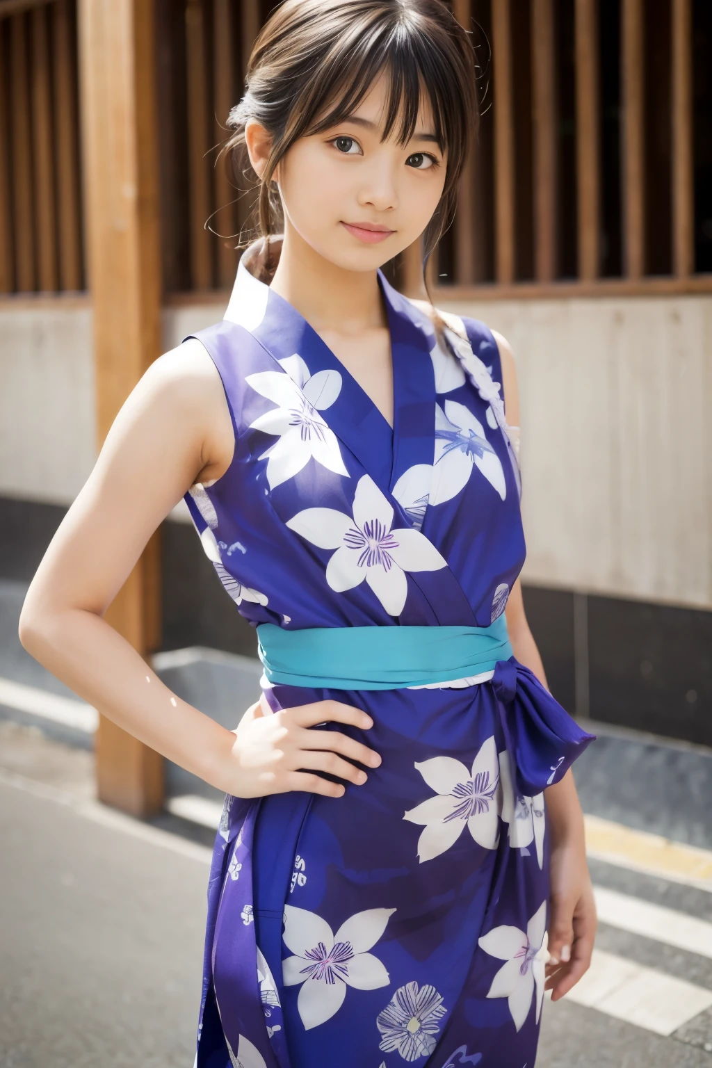A girl,18 year old,sleeveless,yukata