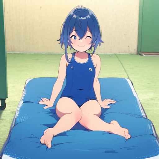 School swimsuit, swimpool, feet, flat chests, smiling, water