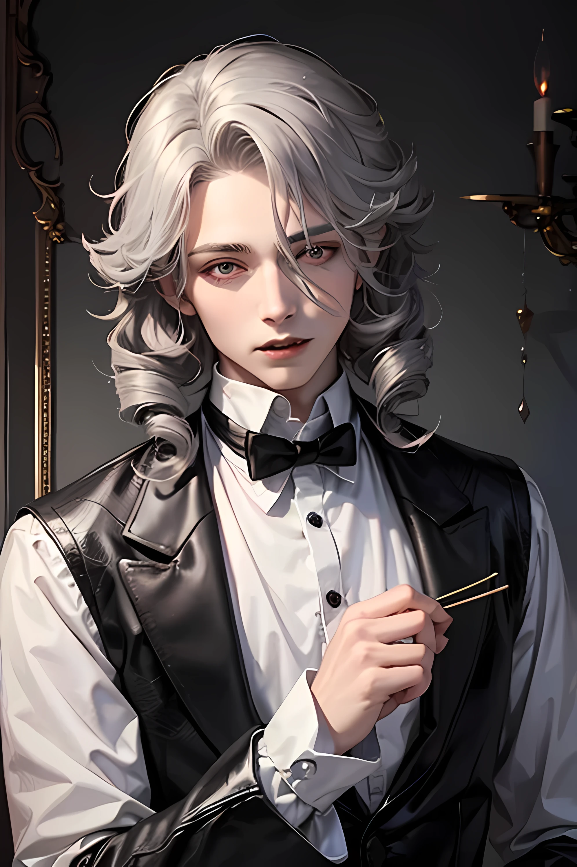 1 male,femboy,prince, grey curly hair,vampire