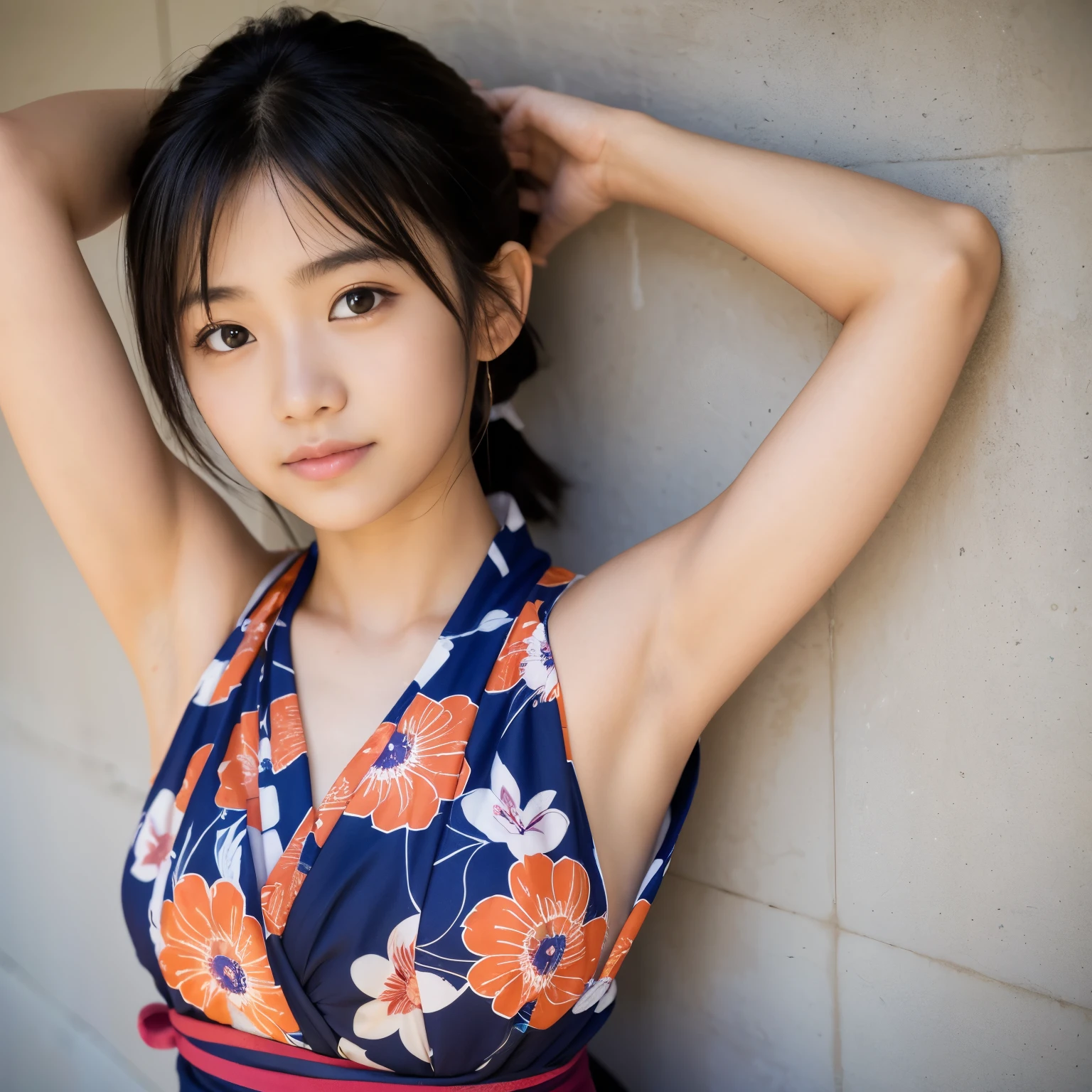 A girl,18 year old,sleeveless,yukata,Kunoichi,armpit