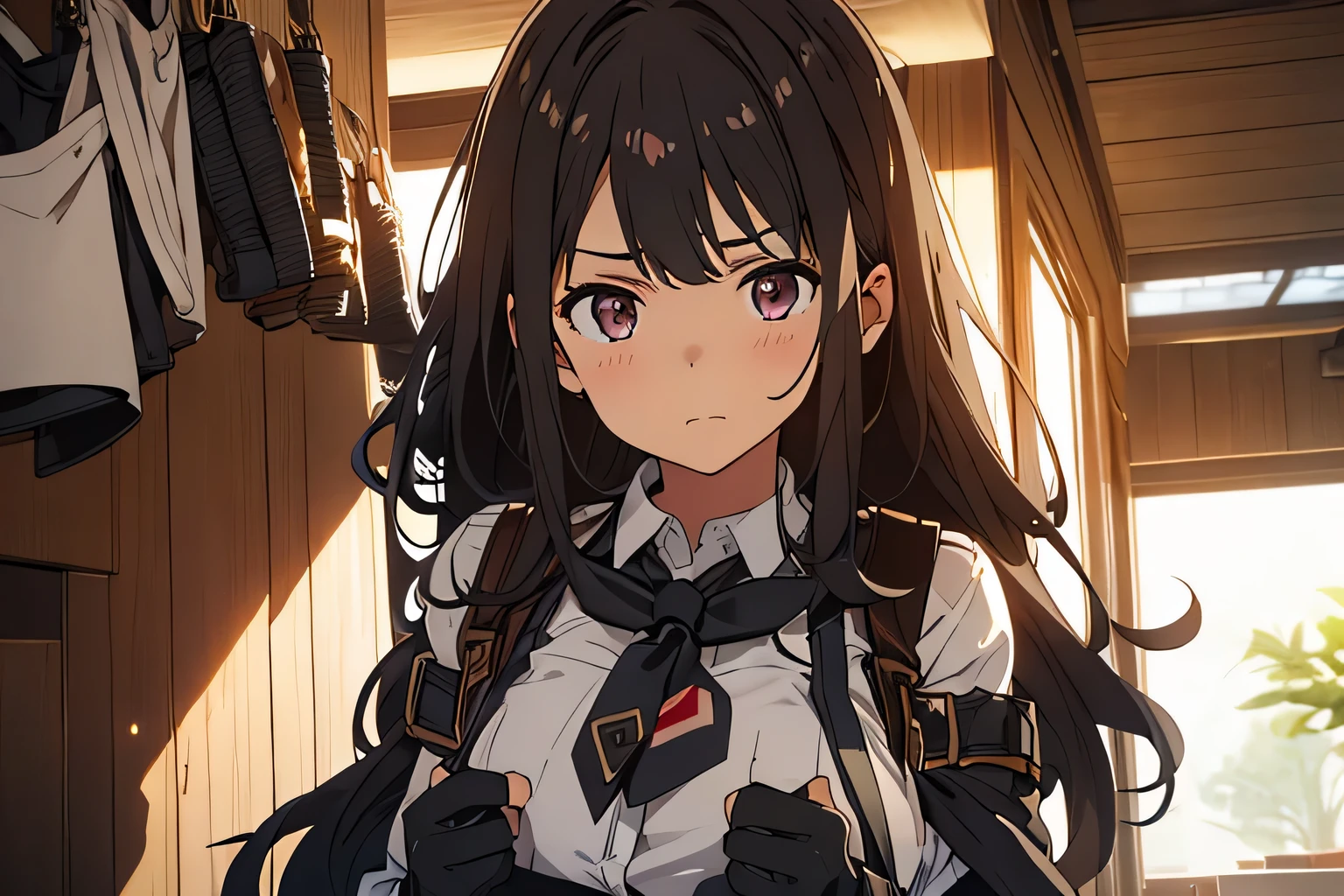 Brown hair、watching at viewers black suspenders bulging big tits walls: Black miniskirt garters Gaze a small face bangss holster Beautuful Women Hands up レッグholster ベッドに横たわる Gaze black boots panty shot Provocation flank flank汗 Single hand gloves arms are