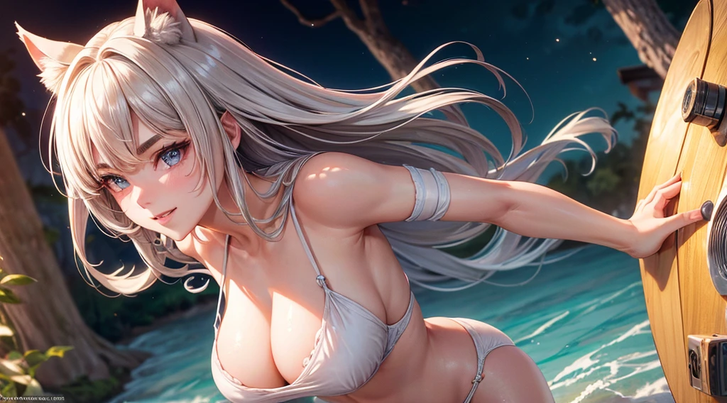Cinematic footage, full medium closeup, a gorgeous 18-year-old kemonomimi woman soft pale skin, cute and youthful face, well-defined eyebrows, delicate nose, plump and round lips, ultra-detailed,
photo-realistic, depth of field, cinematic lighting, IMAX camera, HDR, DTM, Full HD, 8k, flared, medium breasts, slim, smile, standing, 8K picture quality, sexy seduction, realistic:1.37 long, flowing:1.1 luscious, plump:1.1
sparkling sequins:1.1 subtle, 0.9 soft, warm:1.1 best quality,4k,8k,highres,masterpiece:1.2, realistic,photorealistic,photo-realistic:1.37, ultra-detailed:1.1 busty animal ears, beautiful, detailed ears:1.1 best quality, 4k, highres,
masterpiece:1.2 detailed, piercing eyes:1.1 4k, 8k, highres, masterpiece:1.2 very three-dimensional: 1.2, (Sharp focus: 1.5), (sharp focus:1.2), (beautiful face:1.1), (eye makeup:1.2), (tight body:1.2), ((Masterpiece)), (highest quality))), ( Masterpiece:1.2), (Best Quality:1.3) (best quality:1.1), (8k, best quality, masterpiece:1.2 ((masterpiece, best))