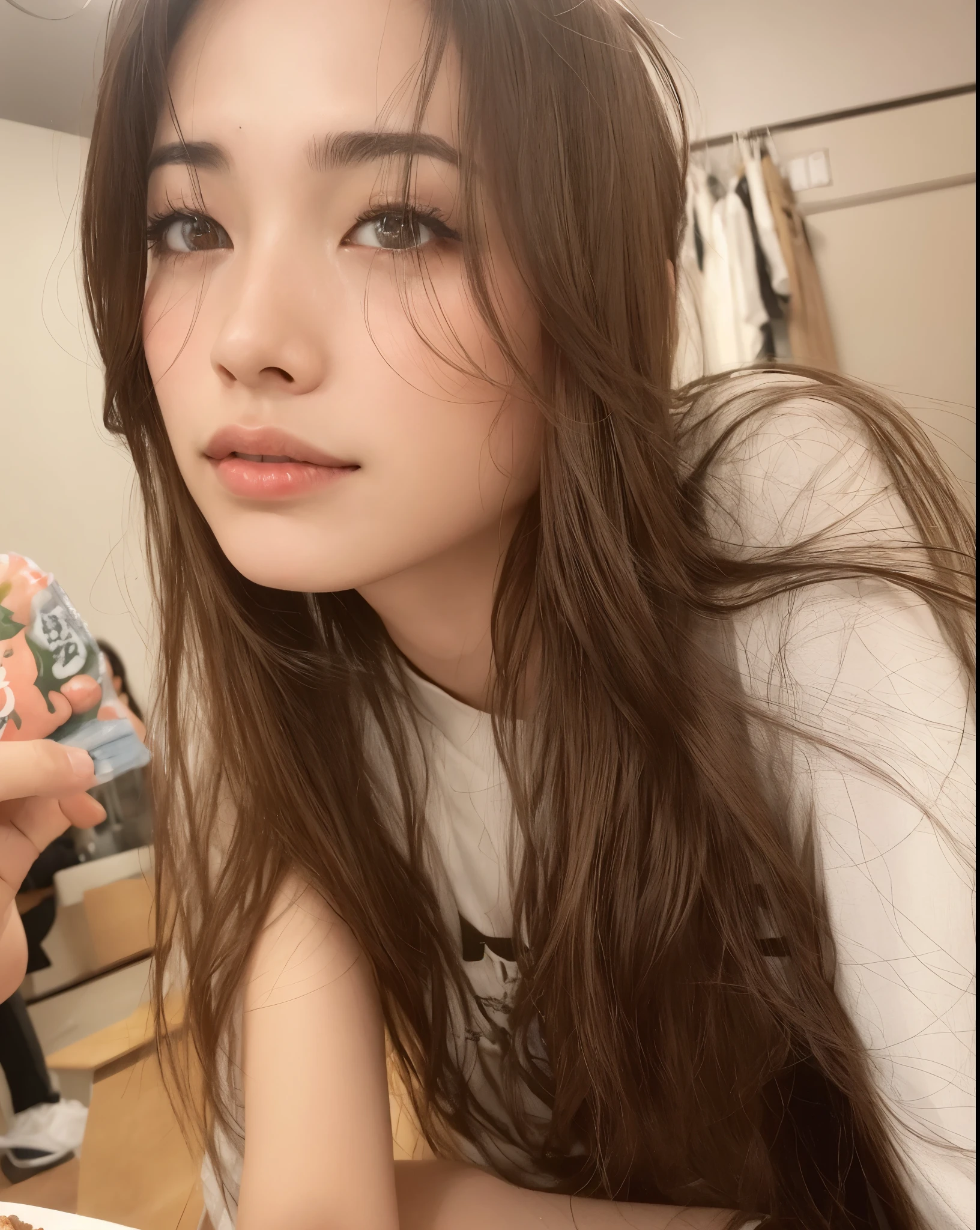there is a woman that is sitting down with a plate of food, Yoshitomo Nara, Miranda Cosgrove, Chiho, Takahashi Macoto, Sobre Ishida, franja de cortina, Publicado em Itagaki, fino bonito - rosto, Kiko Mizuhara, dilraba dilmurat, Lalisa Manobal, cara muito bonita