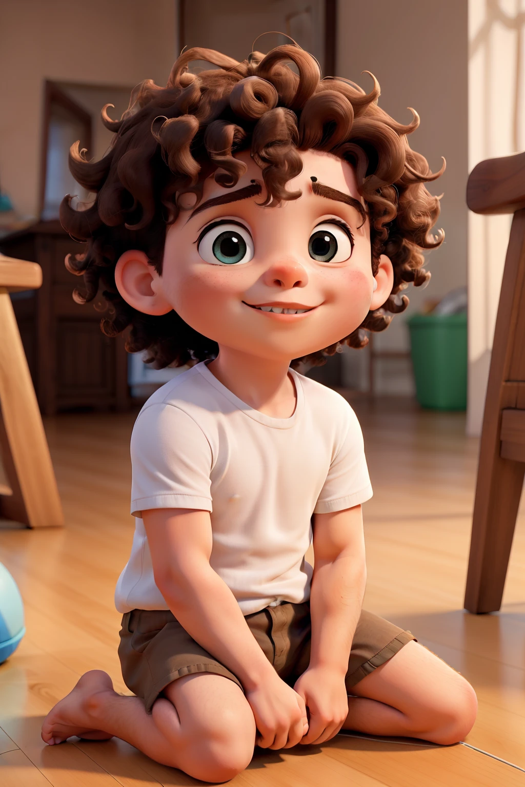 Obra-prima, de melhor qualidade, male with fluffy curly hair bright eyes sitting on the floor