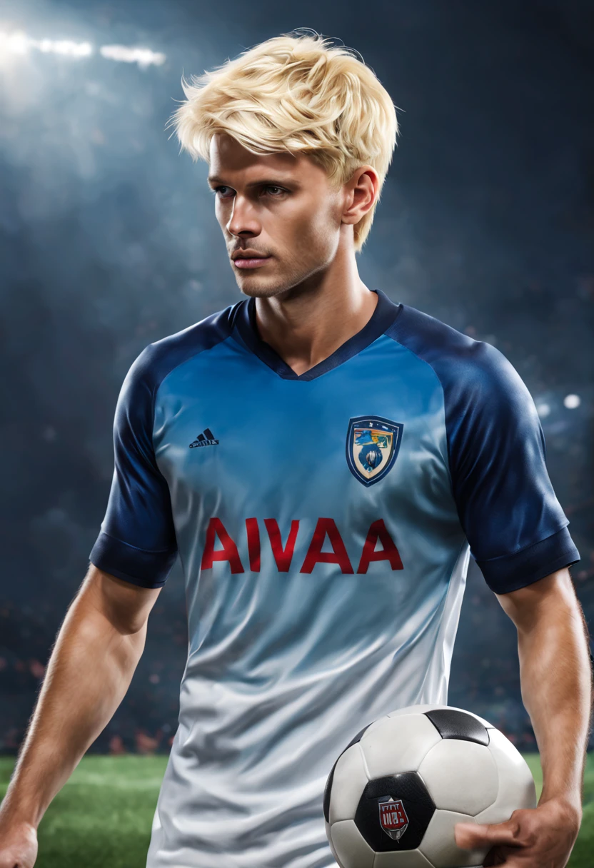 Mystic Footballer,short blonde hair,man,epic,hyper realistic
