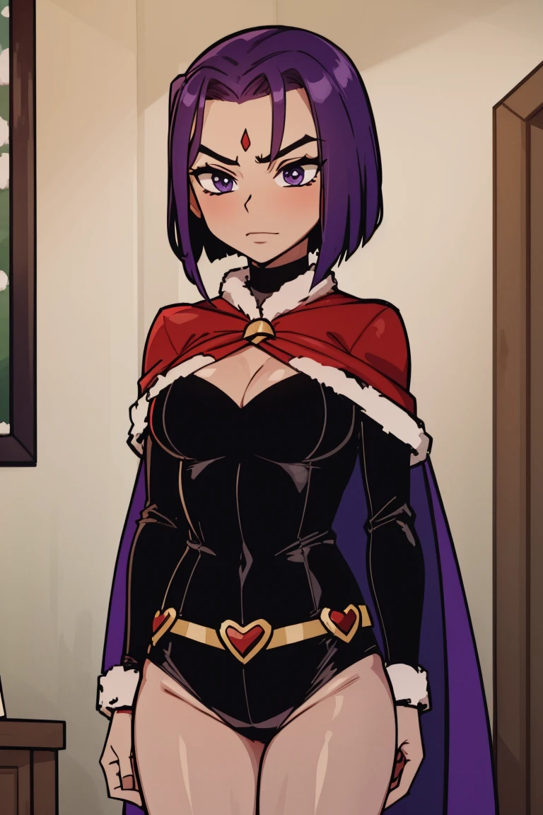 rachelroth, short hair, purple hair, grey skin:1.3, forehead jewel,masterpiece, best quality, 1girl,closeup, sketch, solo, background, nsfw, tits, heart emojis, cape, hanging breasts, huge tits, belt, slutty pose, smile, hanging breasts, belt