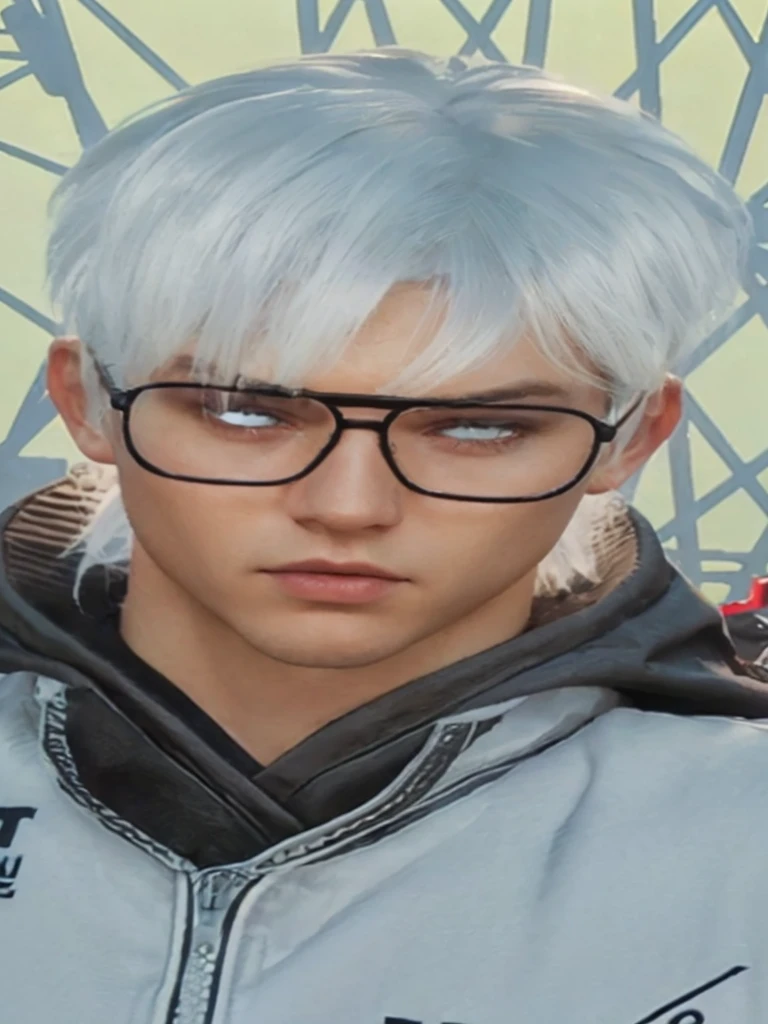 Best quality, masterpiece, ultra high res, (photorealistic:1.4), raw photo, man, white hair, white eyes, detailed eyes and face, white suit, dynamic lighting, in the dark, deep shadow, low key, cowboy shot full-lenght body