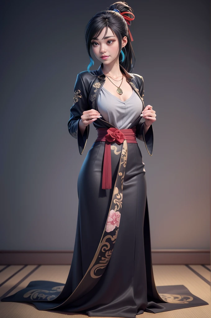masterpiece, bestquality,3D rendering work ,style . .3DMM,close up shot,portrait, . .3D,1girls, multicolored hair, blue hair, Black Hair, necklace, jewelry, two-tone hair, sideways glance, Realistic, Full body, Two hands raise the KOLS sign...network 2023,Kiss the wind KOLS.network, background, bangs, Look straight ahead., Makeup, NSTDA watermark., 1girls, Nude, (masterpiece: 1.4), (10, Realistic, RAW photo, bestquality: 1.4), skirt lifting, Sleeping on a tatami mat, Clear areola nipple shape, Beautiful breasts, ChineseGirl, ใบหน้าน่ารักattractive, (real face: 1.4), thorough , beautiful hairstyle, Realistic brown eyes, ดวงตารายละเอียดที่attractive, (real skin: 1.3), nice skin, attractive, ultra-high resolution, ultra realistic, Cinematic lighting, black hairr, long-haired, double ponytail, Red Ribbon, ancient china, Chinese mythology, back