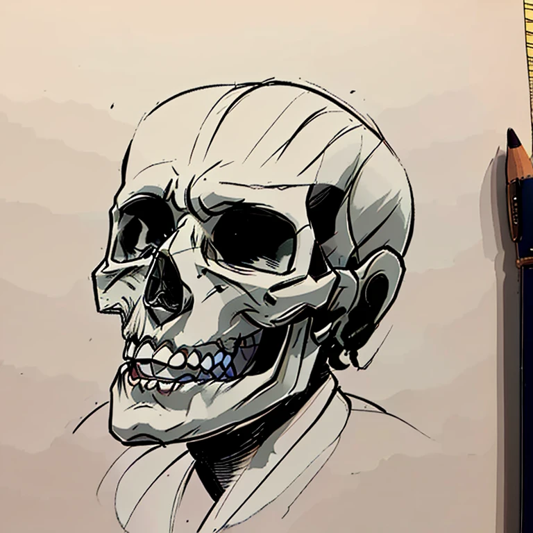 drawing of a skull with a helmet on it's head, drawing of a skull, ((skull)), detalhado, but rough, skull like, outline sketch, skull head, skull face, old sketch, desenho desbotado, matte sketch, quick sketch, half skull face, skull helmet, spooky cartoon skull, hard outline, rough sketch, skull cap, sem sombreamento