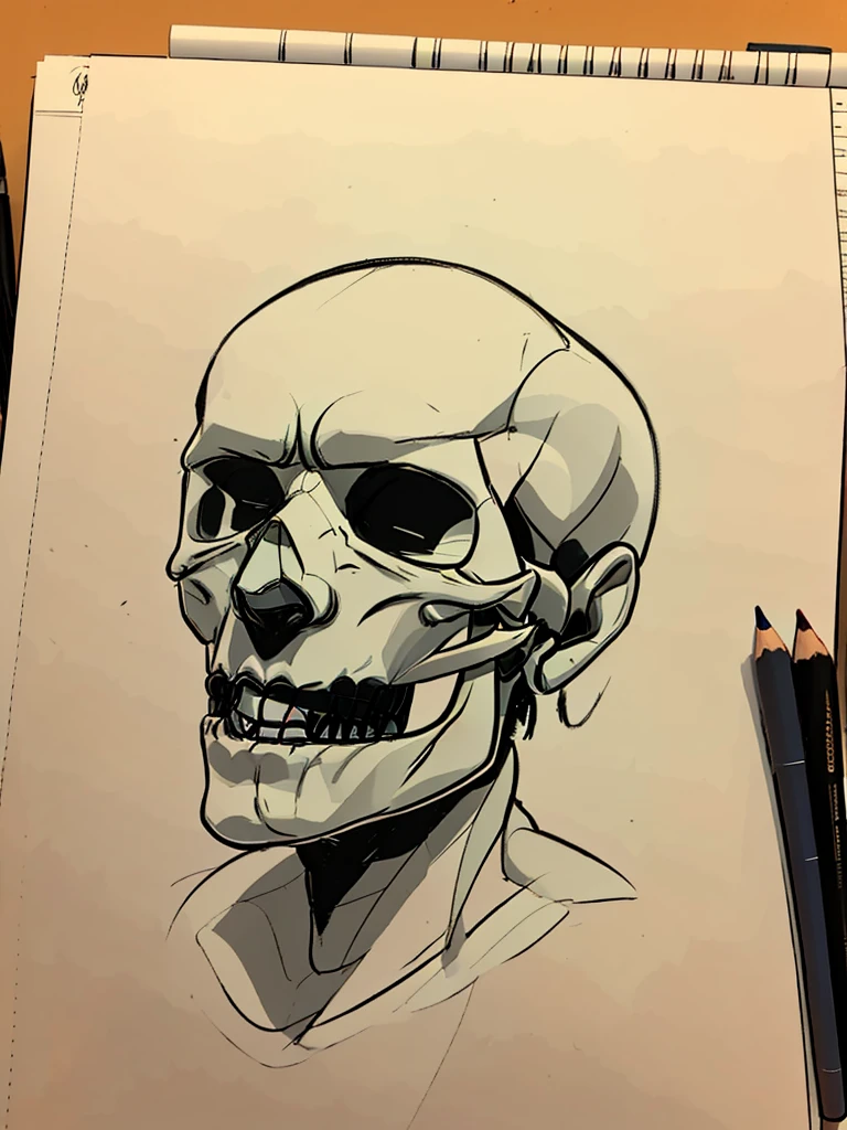 drawing of a skull with a helmet on it's head, drawing of a skull, ((skull)), detalhado, but rough, skull like, outline sketch, skull head, skull face, old sketch, desenho desbotado, matte sketch, quick sketch, half skull face, skull helmet, spooky cartoon skull, hard outline, rough sketch, skull cap, sem sombreamento