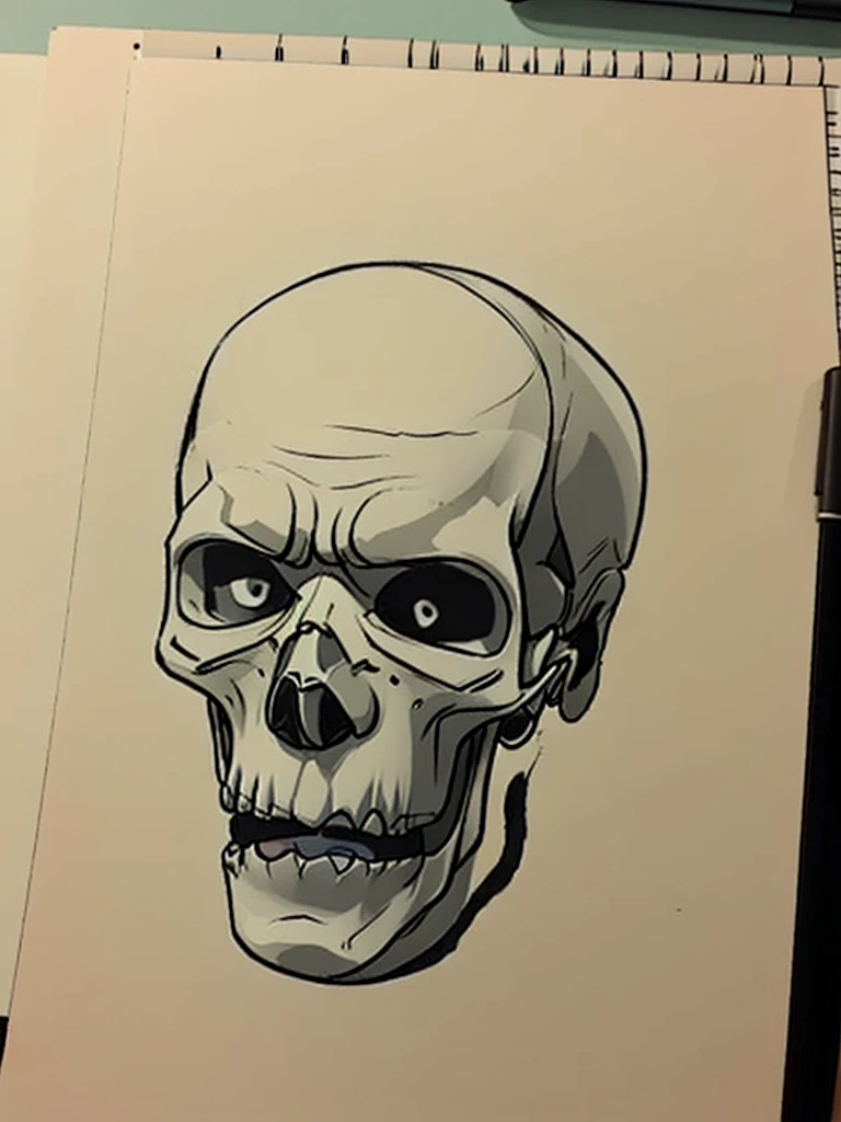 drawing of a skull with a helmet on it's head, drawing of a skull, ((skull)), detalhado, but rough, skull like, outline sketch, skull head, skull face, old sketch, desenho desbotado, matte sketch, quick sketch, half skull face, skull helmet, spooky cartoon skull, hard outline, rough sketch, skull cap, sem sombreamento