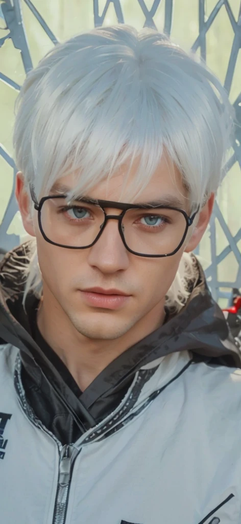 Best quality, masterpiece, ultra high res, (photorealistic:1.4), raw photo,1man, white hair, white eyes, detailed eyes and face, black suit, dynamic lighting, in the dark, deep shadow, low key, cowboy shot full-lenght body
