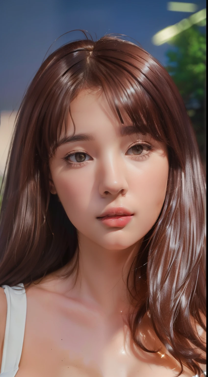 ((Realistic lighting, top quality, 8K, Masterpiece: 1.3)), Clear Focus: 1.2, 1 girl, Perfect Body Beauty: 1.4, Slim Abs: 1.1, ((Dark Brown Hair, Big: 1.3)), (Accelerate: 1.4), (Outdoor, Night: 1.1), Street, Slender Face, Fine Eyes, Double Eyelids, Exposed Cleavage Absurdity, Incredibly Absurd, Messy Hair, floating hair,