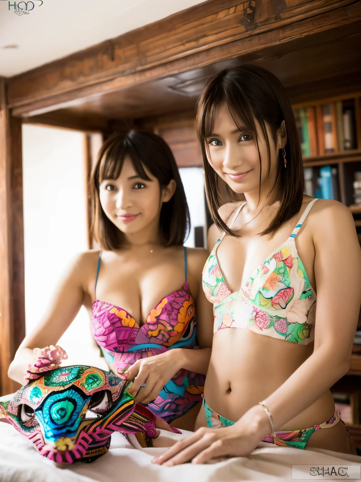 2 girls,duo,white colors,((Alebrijes' Art Style)),Sony Alpha 1,Sony FE 16〜35mm f/2.8 ,ulzzang -6500-v1.1,Sharp Focus,Highly detailed,Rich colors,Vibrant colors,Trending in art stations,4K,XXMIX Girls,Disturbance,