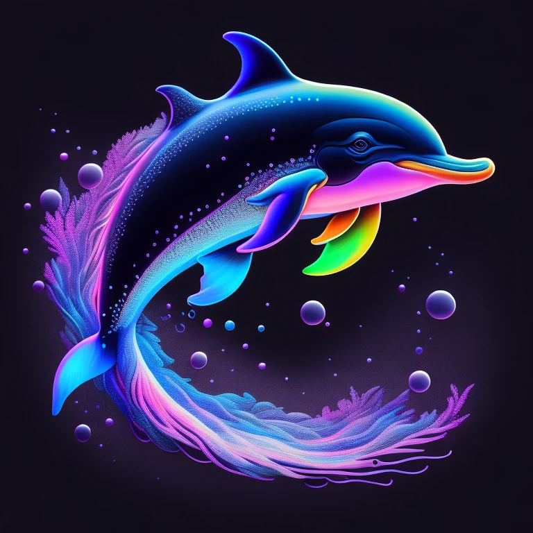 intricate and colorful, (digital painting:1.2) neon dolphin, bright neon skin, wet, portrait, concept art, octane render, trending on artstation, neon-noir background, iolibt, vfx, Blender and Photoshop, octane render, excellent composition, cinematic atmosphere, dynamic dramatic cinematic lighting, aesthetic, very inspirational, arthouse,(dark plain black background:1.4))