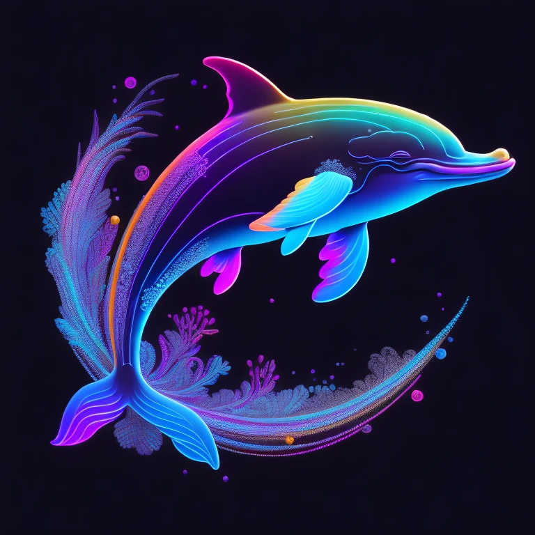 intricate and colorful, (digital painting:1.2) neon dolphin, bright neon skin, wet, portrait, concept art, octane render, trending on artstation, neon-noir background, iolibt, vfx, Blender and Photoshop, octane render, excellent composition, cinematic atmosphere, dynamic dramatic cinematic lighting, aesthetic, very inspirational, arthouse,(dark plain black background:1.4))