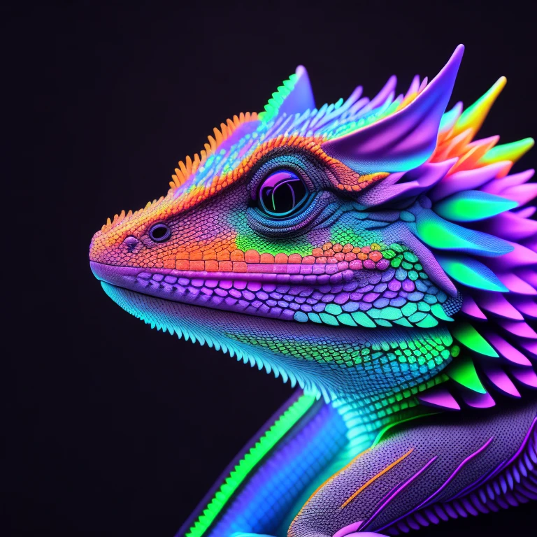 intricate and colorful, (digital painting:1.2) neon bearded dragon, bright neon skin, wet, concept art, octane render, trending on artstation, neon-noir background, iolibt, vfx, Blender and Photoshop, octane render, excellent composition, cinematic atmosphere, dynamic dramatic cinematic lighting, aesthetic, very inspirational, arthouse,(dark plain black background:1.4))