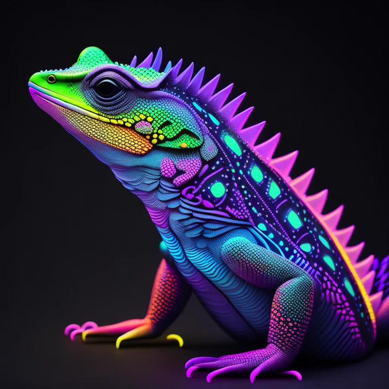 intricate and colorful, (digital painting:1.2) neon lizard, bright neon skin, concept art, octane render, trending on artstation, neon-noir background, iolibt, vfx, Blender and Photoshop, octane render, excellent composition, cinematic atmosphere, dynamic dramatic cinematic lighting, aesthetic, very inspirational, arthouse,(dark plain black background:1.4))