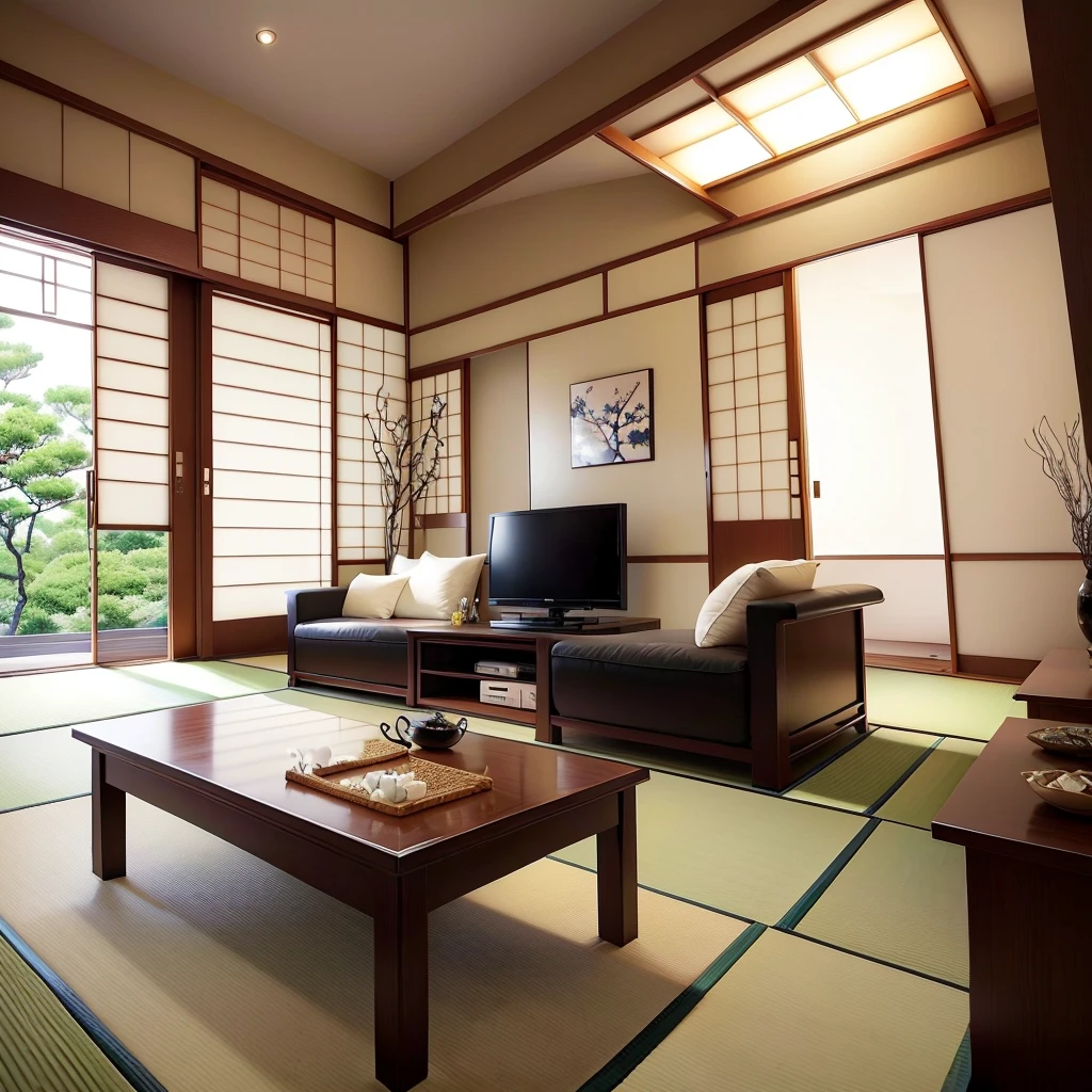 Japanese style living room with detailed interior decoration drawings