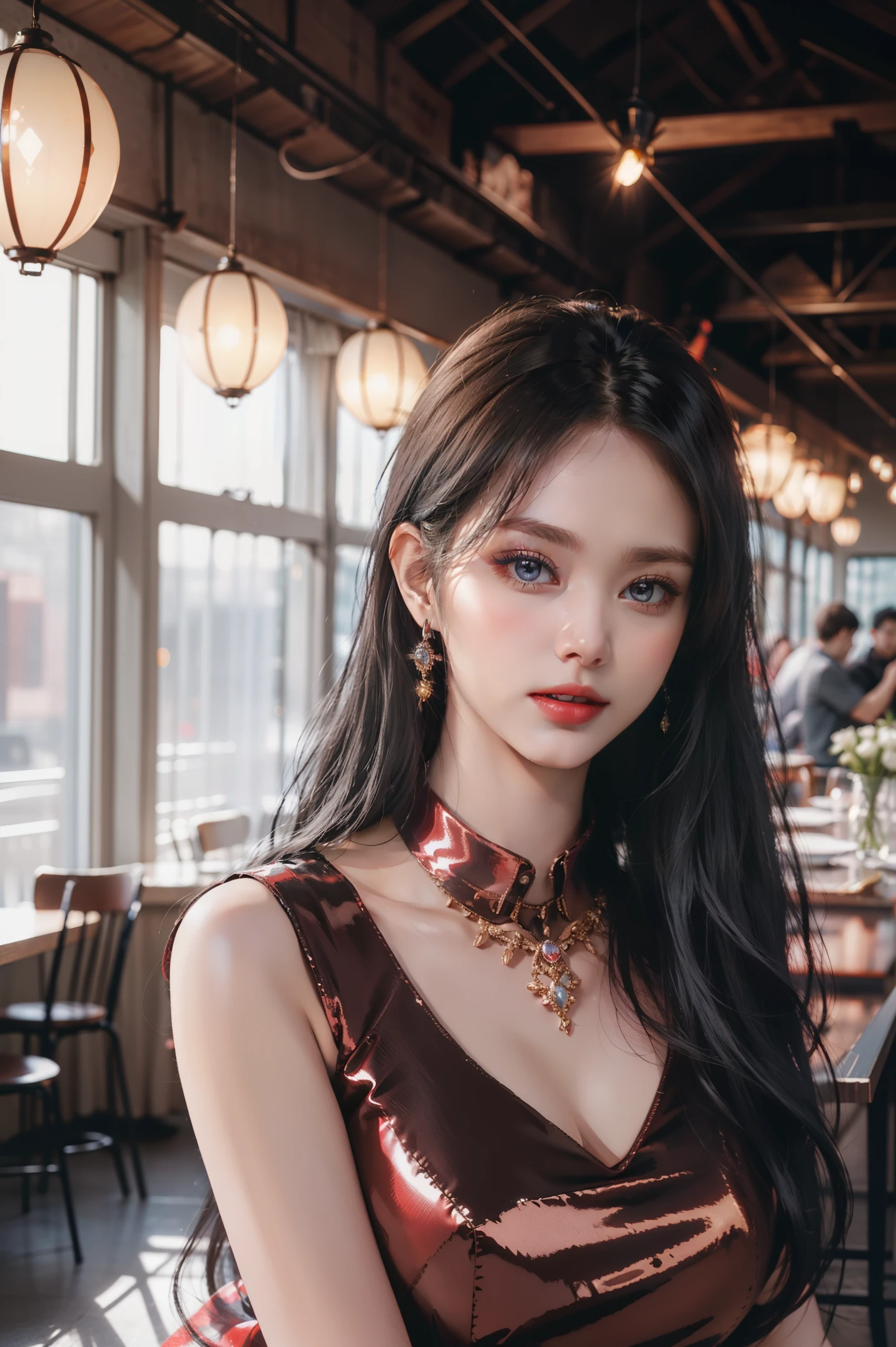 High-quality work,Realistic works,Super premium graphics,8K HD CG works,high quality graphics,High-definition and exquisite CG works,10x pixels,Ultra-fine details:1.1,Advanced technical details:1.1Realistic photo effects,室内灯Light effect果:1.5,natural soft light:1.5. Light effect(虚拟灯Light effect果:1.8),超高分辨率,Shiny红色连衣裙,sliver long hair,silber hair,transparenthair,high detailed hair(Quality hair details:1.1)Clear eyes,Double eyelids look good,Sharp eye makeup, Create exquisite eyelash makeup, tthin eyebrows, Ultra-detailed eyes,a tall nose, lovely red lips, rosey cheeks, With delicate makeup on her face , pretty face, The face shape is perfectly proportioned,(Advanced facial details:1.1)Shiny Red Luxury Dress Collection Right Red Sequin Dress,Sequin coat,Shiny,Tight long skirt,Summer sexy hip wrapped fishtail sleeveless commuter maxi,Horse socks 100%Oily Panst Glossy Silk Gloss 8D Black Silk Women,Beautiful long dress with stiletto heels,Wonderful red series,High fashion dress collection,Dress photography,Authentic dress work,inside a ballroom,Women's artwork,Dress full body video,真实感,Amazing Cleavage,My eyes are very bright today