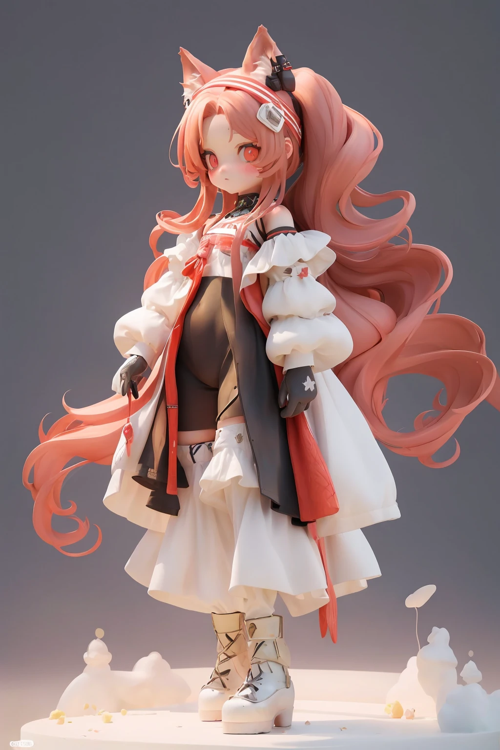 (Full body stand painting, Stand on your feet.), single, ผmasterpiece,Best qualtiy,10,1girll, bara,1girll, bara, Angelina, long-haired, Double tail, fox ears, brunette hair, Red Eyes, Red headband, shirtผ้าแบบเปิด, shirtนอก, Bare shoulders, long sleeve, glove, shirt, (High Quality:1.2), (high-detail:1.2), (masterpiece:1.2), (Very detailed:1.2), illustration,paintbrush, White backgrounid, background, ผmasterpiece, bestquality, Beautiful Detailed Glow, beautiful detail eyes, midriff, Large forehead, Tshibi, Full Body Esbian