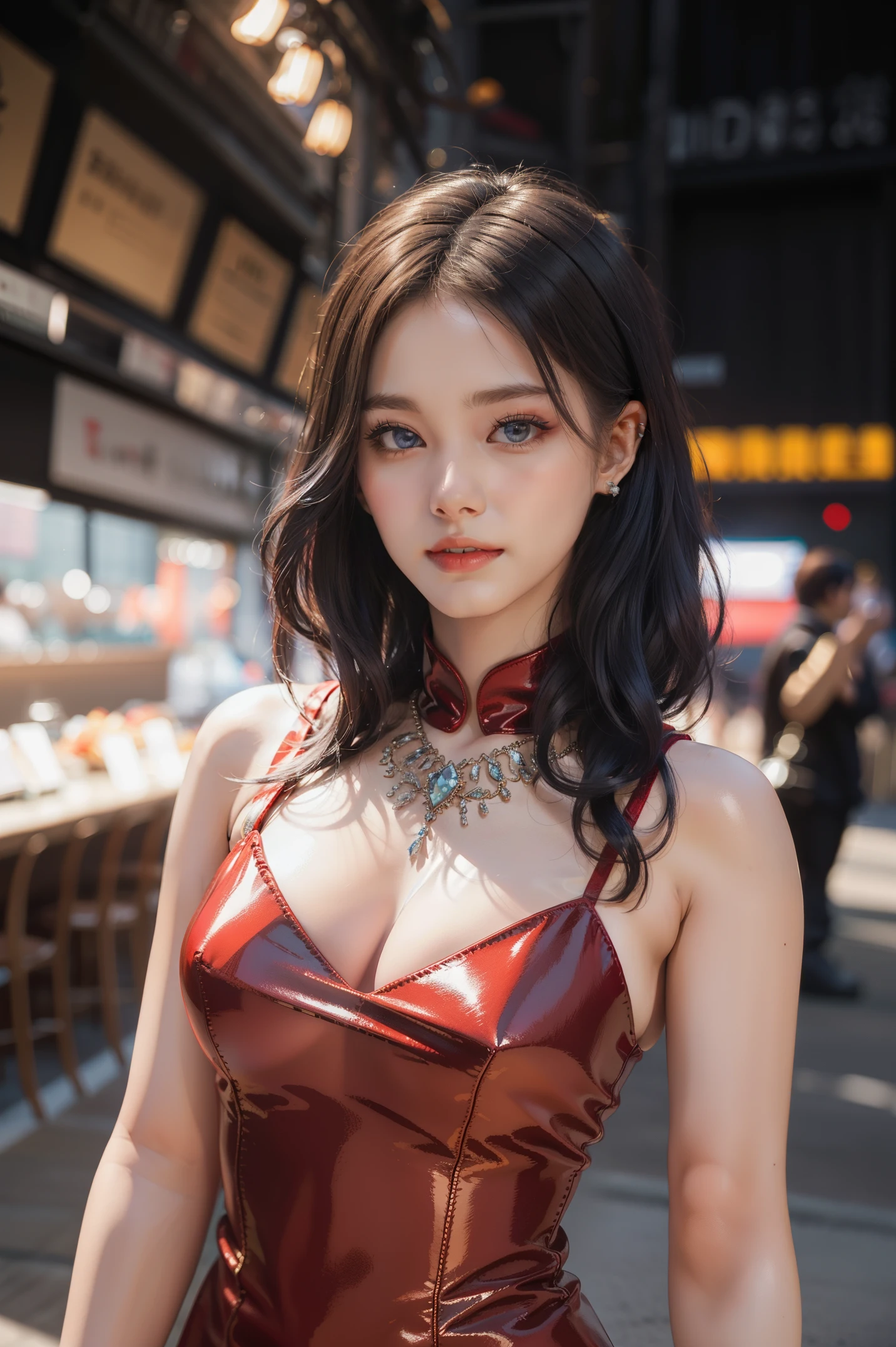 RAW, 1girl, solo, colorful, (masterpiece, best quality:1.3), (absurdres:1.3),   walking, holding Luxury handbag,  
(detailed skin:1.3, detailed face:1.3), from above,  looking at viewer, 
sharp focus, delicate, (korean beauty, korean mixed:1.3), (mature female:1.2), 
(huge breasts:1.4, thick thighs:1.2, narrow :1.1),  light smile, 
(big_eyes:1.2, brown_eyes), red_eyeshadow, pink lips, 
(straight hair), looking at viewer, (black bikini:1.2),
park, english text, day, (sunlight on face:1.5), open_blazer,