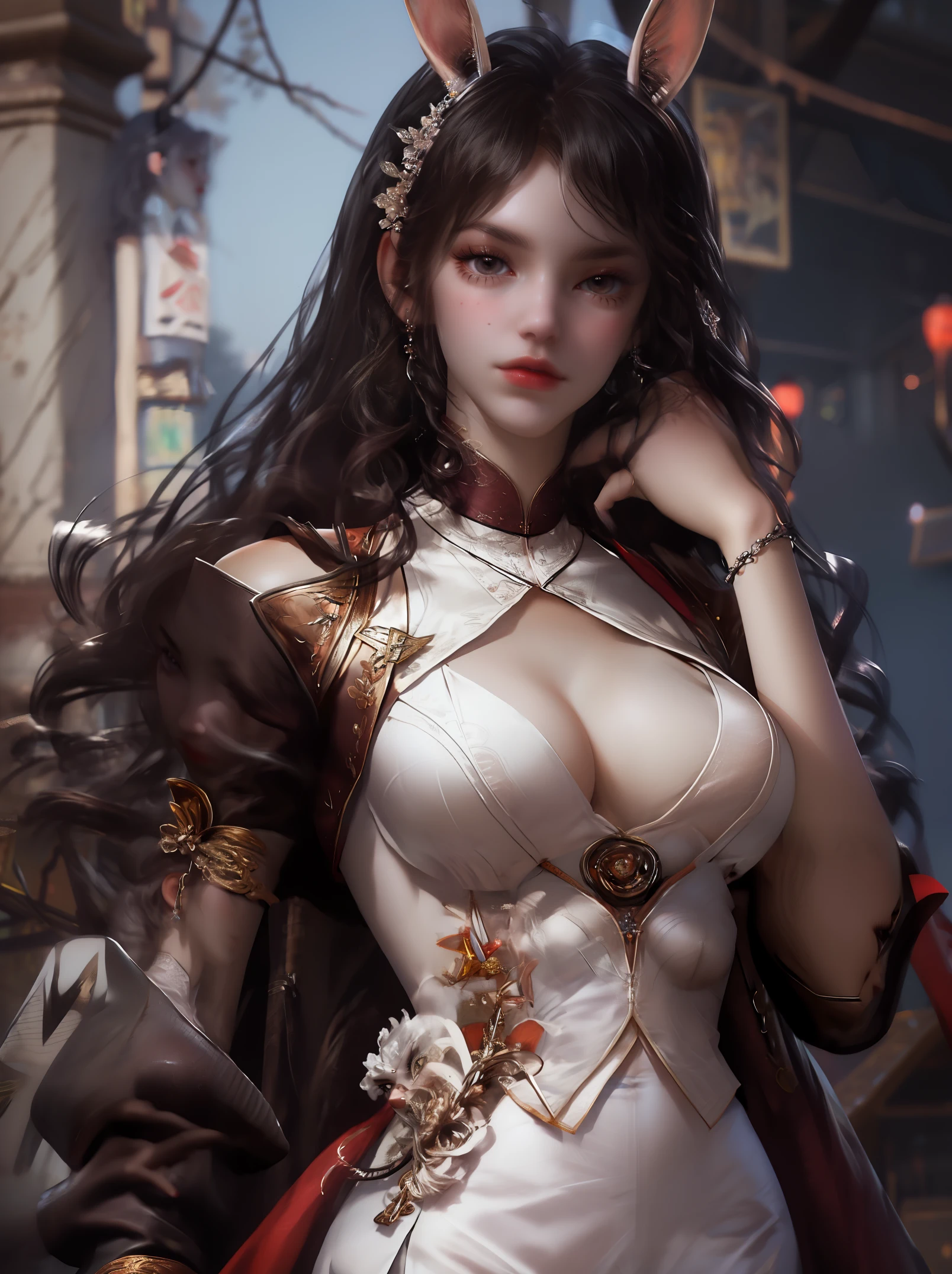 ((Dark light,top-quality,8K,tmasterpiece:1.3)),(In China,Casual theme,inside in room:1.5),(Beauty with slender abs:1.4),((Layered Hair Style)),((White color blouse:1.6)),((Short white lace skirt:1.3)),mediuml breasts,cleavage,, Highly Detailed Face and Skin Textur, Whitens the skin,water elemental,Perfect body proportion,Epic composition,