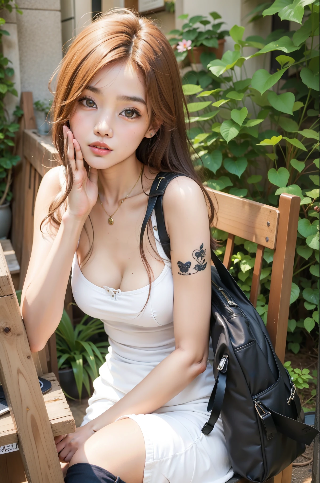 mulher arafa sentada em um banco com uma mochila no ombro, coreana, beautiful south Mulher coreana, gorgeous young Mulher coreana, beautiful young Mulher coreana, de meninanesa com tatuagens, beautiful Asian girl, Asian girl, Mulher coreana, young Asian girl, Ulzzang, menina muitoa, menina modelo boninina atraente, beautifely girl, modelo bonito da menina