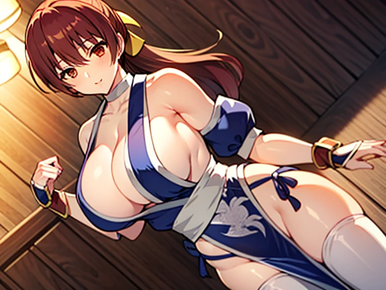 1 woman, Kasumi DOA, sexy Japanese clothes, big breasted, alluring body, dancing seductively, shaking her hips to the sides, looking at the viewer.