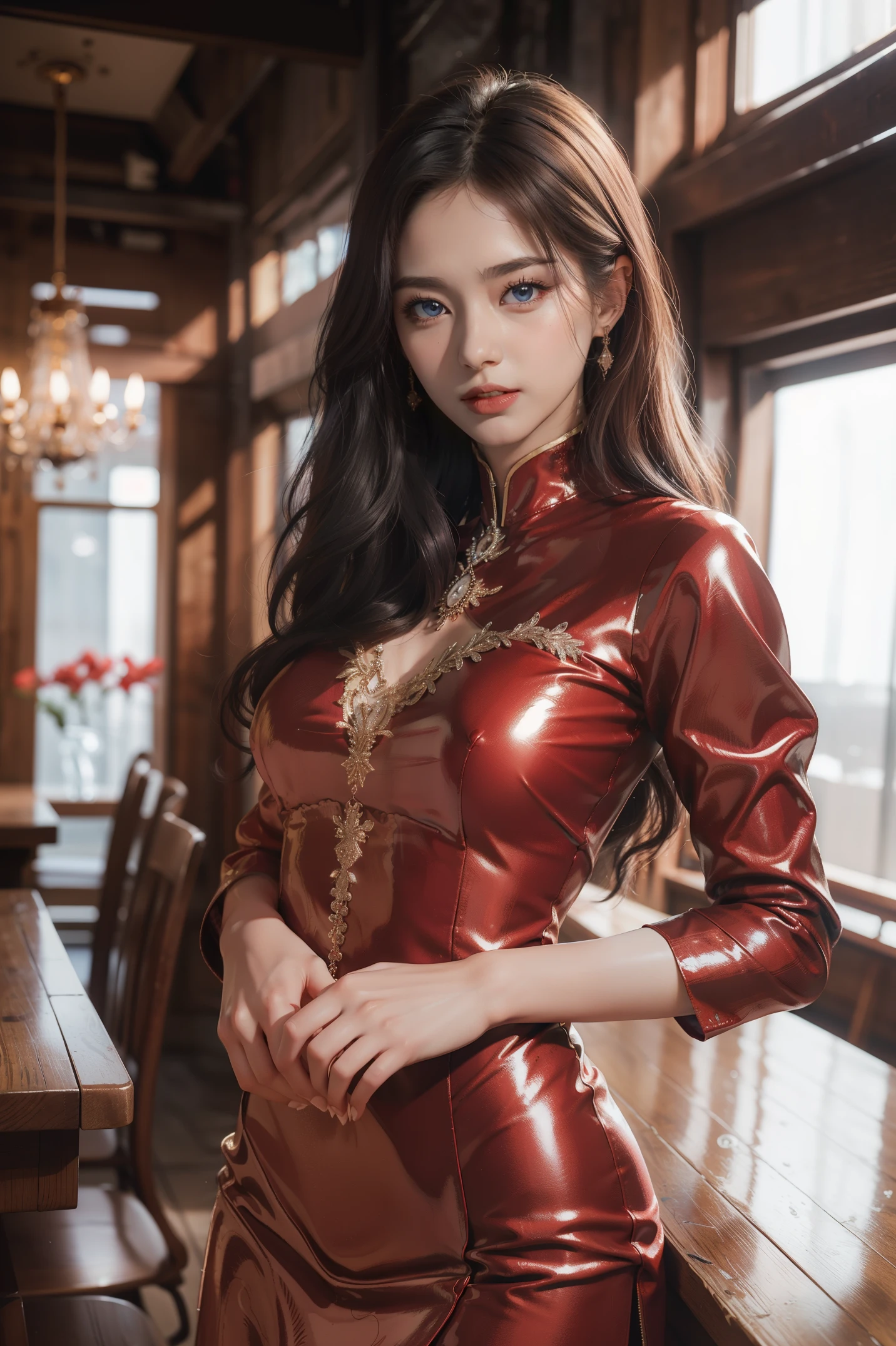 High-quality work,Realistic works,Super premium graphics,8K HD CG works,high quality graphics,High-definition and exquisite CG works,10x pixels,Ultra-fine details:1.1,Advanced technical details:1.1Realistic photo effects,室内灯Light effect果:1.5,natural soft light:1.5. Light effect(虚拟灯Light effect果:1.8),超高分辨率,Shiny红色连衣裙,sliver long hair,silber hair,transparenthair,high detailed hair(Quality hair details:1.1)Clear eyes,Double eyelids look good,Sharp eye makeup, Create exquisite eyelash makeup, tthin eyebrows, Ultra-detailed eyes,a tall nose, lovely red lips, rosey cheeks, With delicate makeup on her face , pretty face, The face shape is perfectly proportioned,(Advanced facial details:1.1)Shiny Red Luxury Dress Collection Right Red Sequin Dress,Sequin coat,Shiny,Tight long skirt,Summer sexy hip wrapped fishtail sleeveless commuter maxi,Horse socks 100%Oily Glossy Panst Glossy Glossy Silk Glossy 8D Black Silk Women,Beautiful long dress with stiletto heels,Wonderful red series,High fashion dress collection,Dress photography,Authentic dress work,inside a ballroom,Women's artwork,Dress full body video,真实感,Amazing Cleavage,My eyes are very bright today