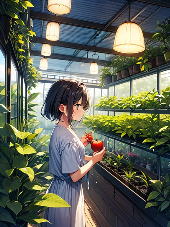 ​masterpiece:1.4, 1girl in,In a greenhouse nestled quietly in the deep forest、One gardener々is passionate about。The owner of this greenhouse、I take care of special magical plants that can&#39;t be found anywhere else.。This plant is、Although she usually has a plain appearance,、At night, it reveals its true beauty。

When night comes、A faint glow begins to appear from the leaves of the plants.、Eventually, the light will move to the fruit.。The fruit has a strange shape、Each one illuminates the greenhouse like a small lamp.。The color of the light changes quietly、sometimes deep purple、sometimes bright blue、sometimes turns into a warm orange。This fantastic sight、Like a star floating in the night sky々it seems like。