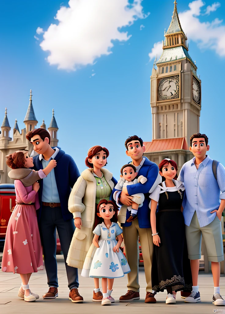 Beautiful family together for a walk in central London. Disney Pixar style in high resolution