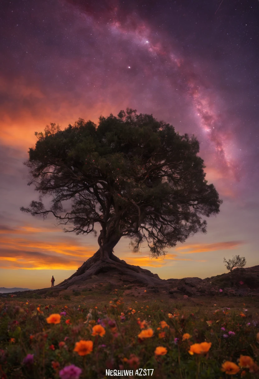 octans, heaven, estrela (heaven), paisagem, heaven estrelado, noite, 1girl "Morena Baccarin", heaven noturno, solo, ao ar livre, bilding, nuvem, milky ways, sentado, tree, cabelo longo, cidade, silhueta, paisagem urbana, fotografia de paisagem expansiview from below with a view of the sky and desert beloirl standing in a field of flowers looking up))), (lua cheia: 1.2), (Estrela cadente: 0.9), (nebula: 1.3), montanha distante, tree BREAK production art, (Fonte de Luz Quente: 1.2), (Pirilamplighto: 1.2), lamplight, roxo e laranja, detalhes intrincados, Volume Lighting, Realismo BREAK (master part: 1.2) (melhor qualidade), 4k, ultra-detalhado, (Dynamic configuration: 1.4), detalhes altamente detalhados e coloridos, (Cores iridescentes: 1.2), (bright illumination, Atmospheric Illumination), sonhador, magica, (sozinho: 1.2)