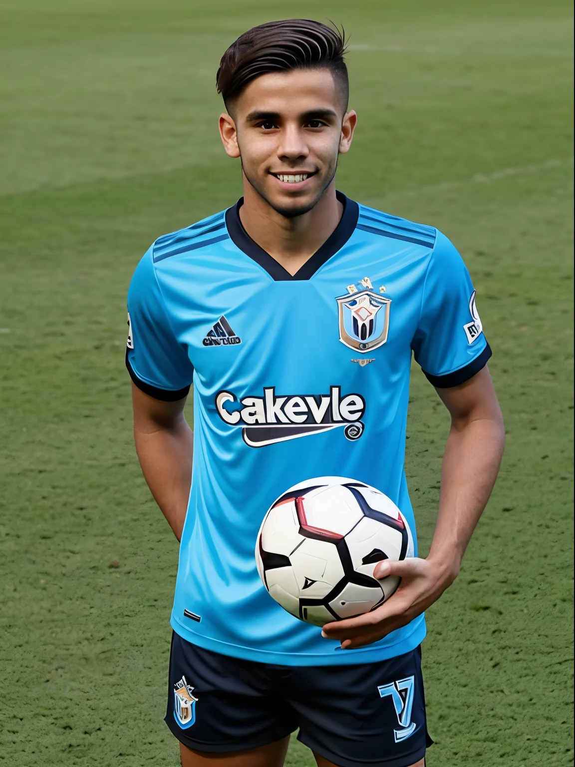 Male Soccer Player in Grêmio, cabelo um pouco careca, raspado, somewhat thin physique, 21 anos