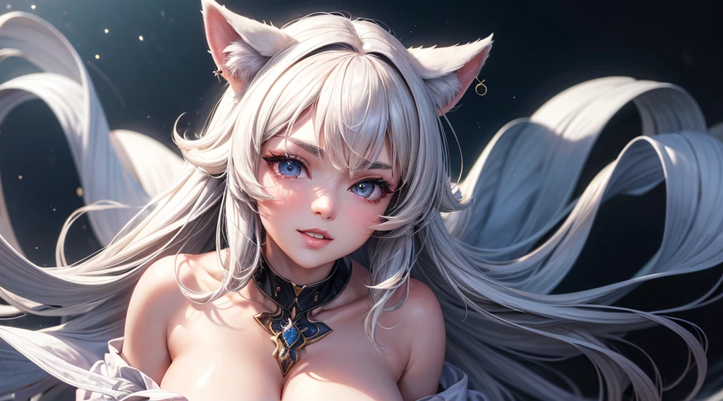 Cinematic footage, full medium closeup, a gorgeous 18-year-old kemonomimi woman soft pale skin, cute and youthful face, well-defined eyebrows, delicate nose, plump and round lips, ultra-detailed,
photo-realistic, depth of field, cinematic lighting, IMAX camera, HDR, DTM, Full HD, 8k, flared, medium breasts, slim, smile, standing, 8K picture quality, sexy seduction, realistic:1.37 long, flowing:1.1 luscious, plump:1.1
sparkling sequins:1.1 subtle, 0.9 soft, warm:1.1 best quality,4k,8k,highres,masterpiece:1.2, realistic,photorealistic,photo-realistic:1.37, ultra-detailed:1.1 busty animal ears, beautiful, detailed ears:1.1 best quality, 4k, highres,
masterpiece:1.2 detailed, piercing eyes:1.1 4k, 8k, highres, masterpiece:1.2 very three-dimensional: 1.2, (Sharp focus: 1.5), (sharp focus:1.2), (beautiful face:1.1), (eye makeup:1.2), (tight body:1.2), ((Masterpiece)), (highest quality))), ( Masterpiece:1.2), (Best Quality:1.3) (best quality:1.1), (8k, best quality, masterpiece:1.2 ((masterpiece, best))