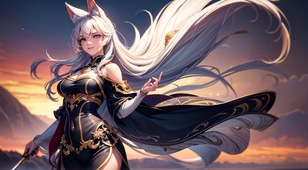 unreal 5, Cinematic footage, full medium closeup, gorgeous 18-year-old kemonomimi woman soft pale skin, cute and youthful face, well-defined eyebrows, delicate nose, ultra-detailed:1.1, photo-realistic:1.4, depth of field, cinematic lighting, IMAX camera, HDR, DTM, Full HD, 8k, flared, medium breasts, slim, smile, standing, 8K picture quality, sexy seduction, 4k, 8k, highres, best quality, plump and round lips 1.4, realistic:1.37 long, flowing:1.1 luscious, plump:1.1 sparkling sequins:1.1 subtle, 0.9 soft, warm:1.1 masterpiece:1.2, realistic:1.4, photo-realistic:1.37, ultra-detailed:1.1 busty animal ears, beautiful, detailed ears:1.1 best quality, 4k, highres, masterpiece:1.2 detailed, piercing eyes:1.1 masterpiece:1.2 very three-dimensional: 1.2, (best shadow), (3D: 0.5, realistic: 0.5, photo-realistic: 1.4), (Sharp focus: 1.5), (sharp focus:1.2), (beautiful face:1.1), (eye makeup:1.2), (tight body:1.2), (highest quality), (8k, best quality, masterpiece:1.3) ((masterpiece, best)), (best illustration), (high detailed skin:1.erfect face:1.1), (high detail:1.1), (detailed random background: 1.3), (beautiful ultra-detailed eyes, highly detailed skin, bright and glowing skin:1,1), (fit body), (Physical Rendering, Professional Lighting, Photon Mapping, Radiosity, Soft Light, Lens Reflection: 1.3)