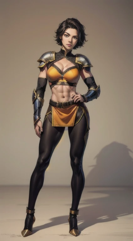 no background, background clean, standing character full body, amazon warrior female, pretty face, charming face, short black hair, armor knight red, perfect fitness body