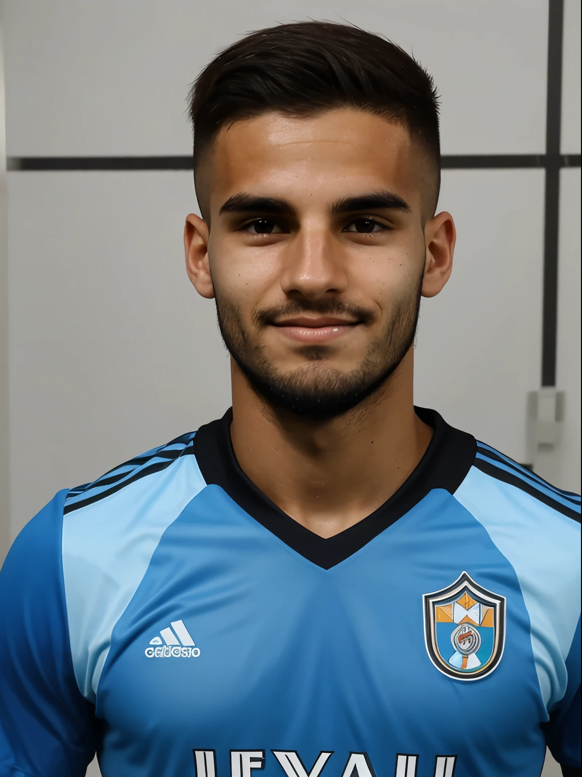 Male Soccer Player in Grêmio, cabelo um pouco careca, raspado, somewhat thin physique, 21 anos