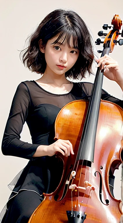 Girl playing the cello、Angle of view from diagonally below、Melancholy expression、Sad look、Crying face、Dark face、feels like the end of the world、Face seen from above、A face illuminated by a beautiful sunset、twintails hairstyle、The twintails are tied with a red ribbon.、evening、Black-rimmed glasses, black twintail hair, Playing the cello、Japanese high school  girl,  Oblique eyebrows, Single eyelid , Sad face, Full body photo,Naked、not any dressed、Reflecting the whole body、Autumn beach、Wear socks、looking distantly、Evening glow、Face illuminated by the setting sun、a gloomy、hair twin tail nude、nude、Sundown、Toes are visible、playing the cello on the beach、beach